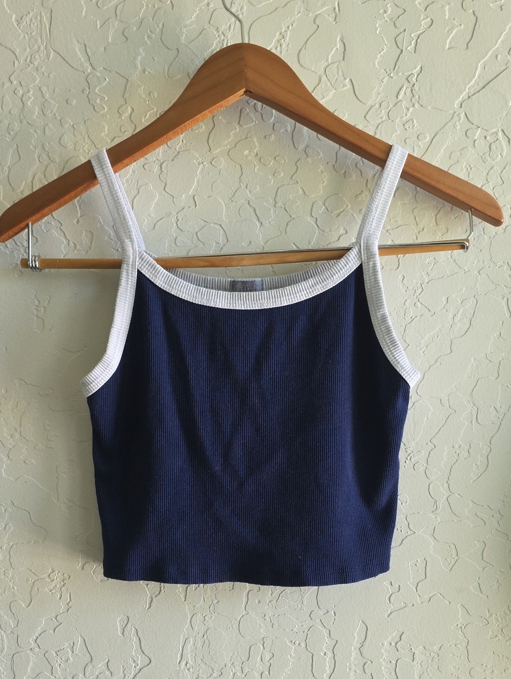 Tilly's Navy Ribbed Crop Tank with White Trim